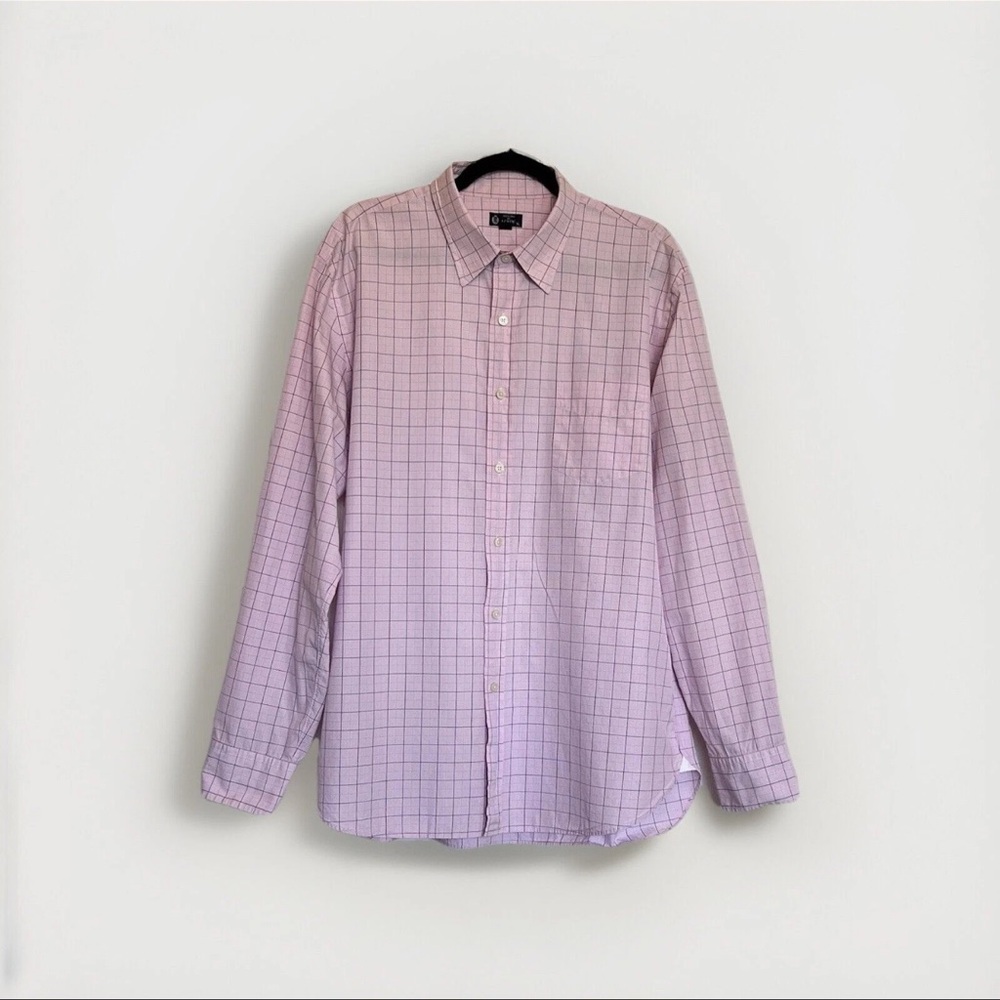 J. Crew Men’s Size XL Dress Shirt Checkered 120's 2ply Cotton Button Down Pink